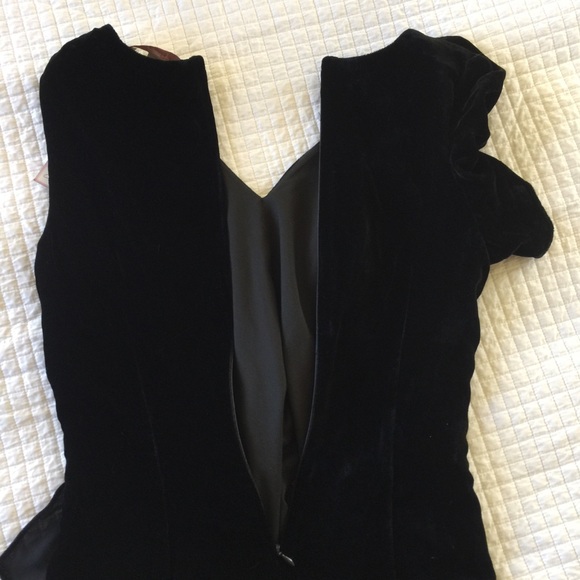 Scripted Black Velvet mini dress ruffle detail - Picture 3 of 7